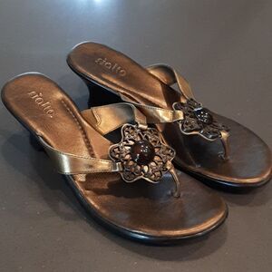 Rialto Brown Jeweled Sandal with a Slight Heel